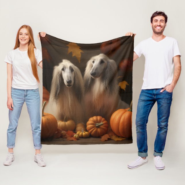 Couverture Polaire chiot Afghan Hound Automne Délice Citrouille (En situation)