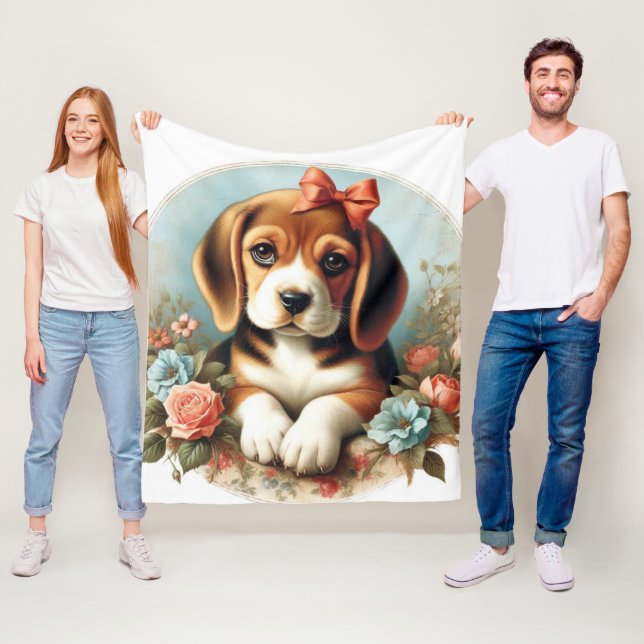 Couverture Polaire Chiot Beagle vintage (En situation)