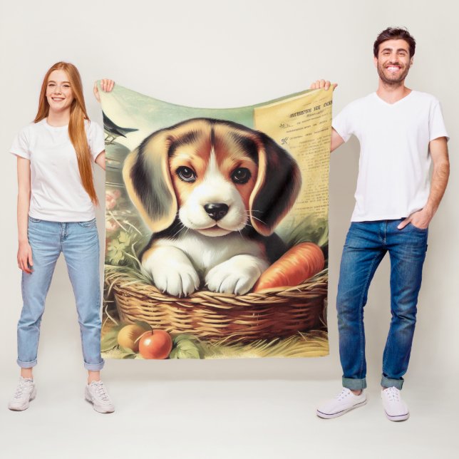 Couverture Polaire Chiot Beagle vintage (En situation)