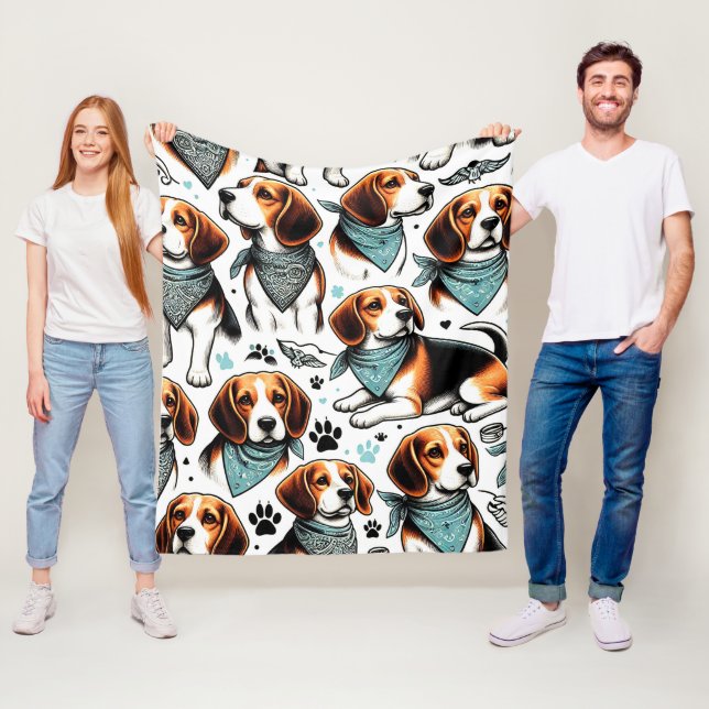 Couverture Polaire Chiot Beagle vintage sans couture (En situation)