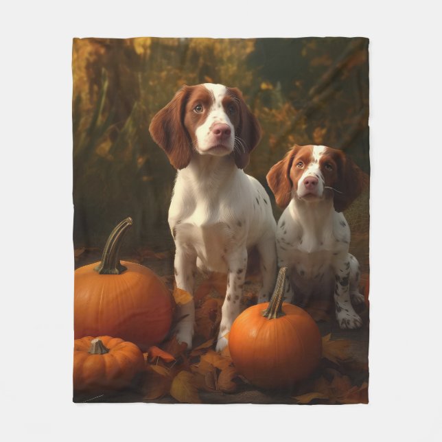 Couverture Polaire Chiot Brittany Spaniel Délice d'Automne Citrouille (Devant)
