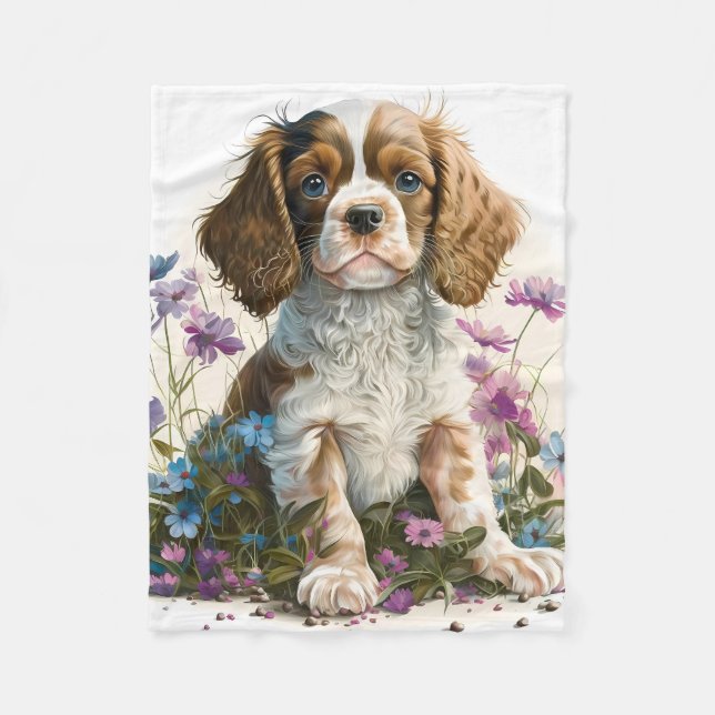 Couverture Polaire Chiot Cavalier Spaniel Adorable (Devant)