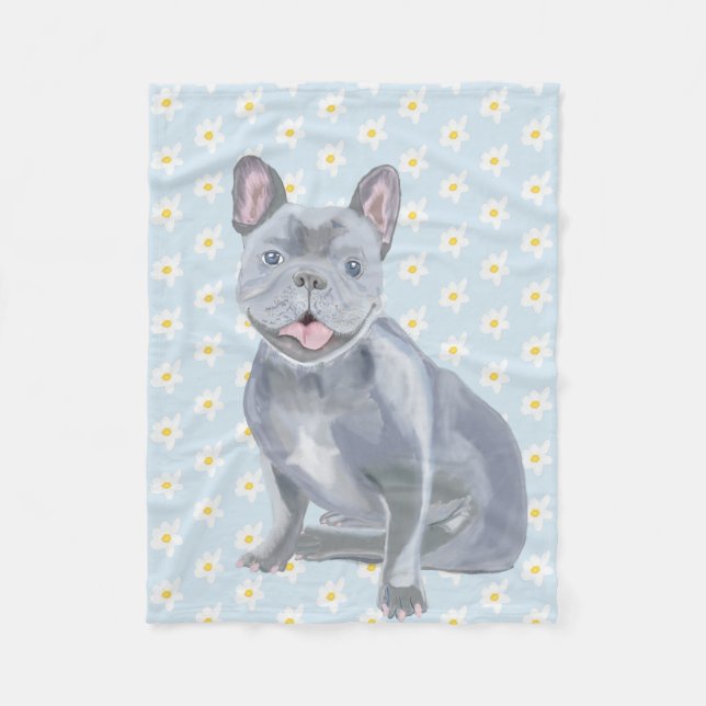 Couverture Polaire Chiot-chien français bleu gris adorable (Devant)