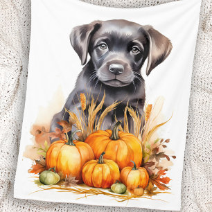 Couverture Polaire Chiot Citrouille Halloween - Black Lab