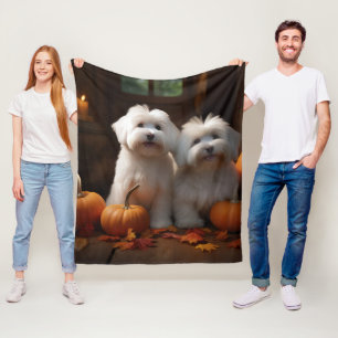 Couverture Polaire Chiot Coton De Tulear Délice d'Automne Citrouille