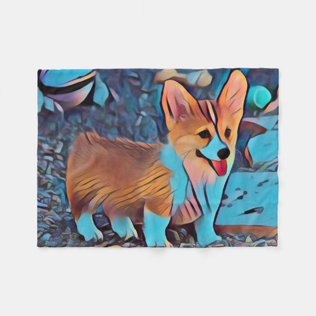 Couverture Polaire Chiot de corgi de Gallois (Devant (Horizontal))