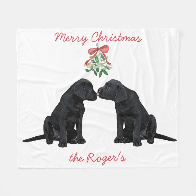 Couverture Polaire Chiot de Noël Black Labrador (Devant (Horizontal))