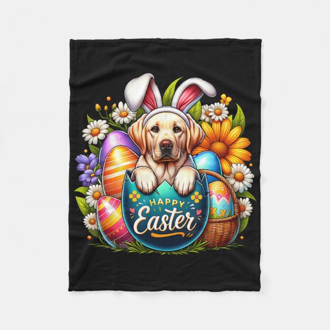 Couverture Polaire Chiot Labrador de Pâques Fleurs de Pâques Œufs Col (Devant)