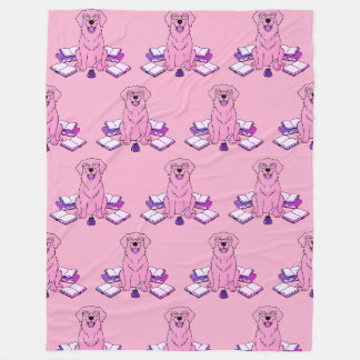 Couverture Polaire Chiot Retriever Doré Adorable Écrivain Rose Pastel
