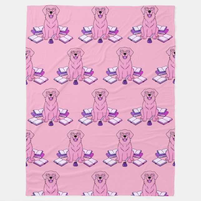 Couverture Polaire Chiot Retriever Doré Adorable Écrivain Rose Pastel (Devant)