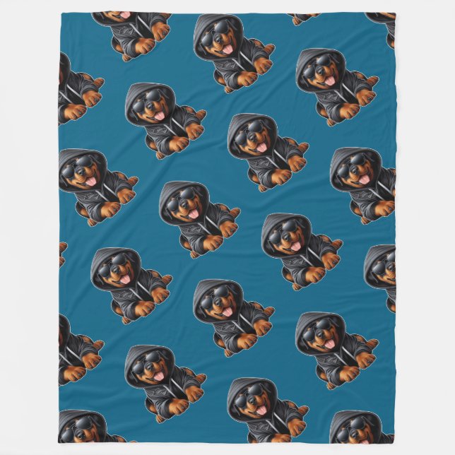 Couverture Polaire Chiot Rottweiler en Sweatshirt à capuchon (Devant)