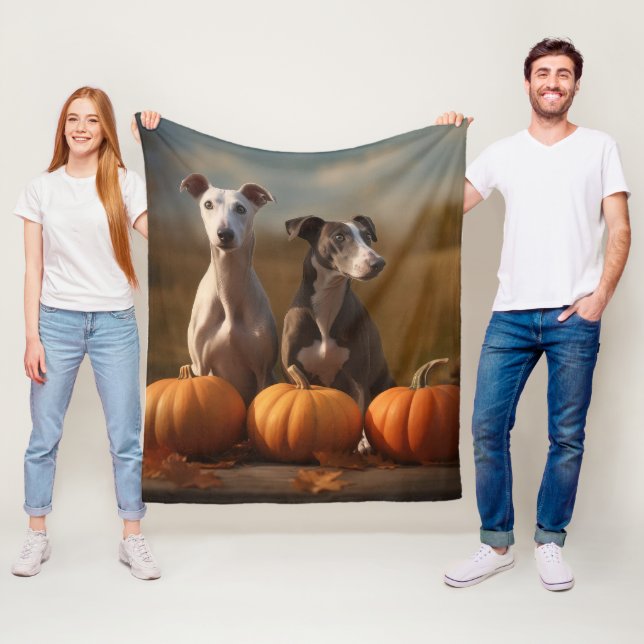 Couverture Polaire Chiots Greyhound Délice d'Automne Citrouille (En situation)