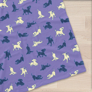 Couverture Polaire Chiots Labrador jaune et noir sur fond violet 