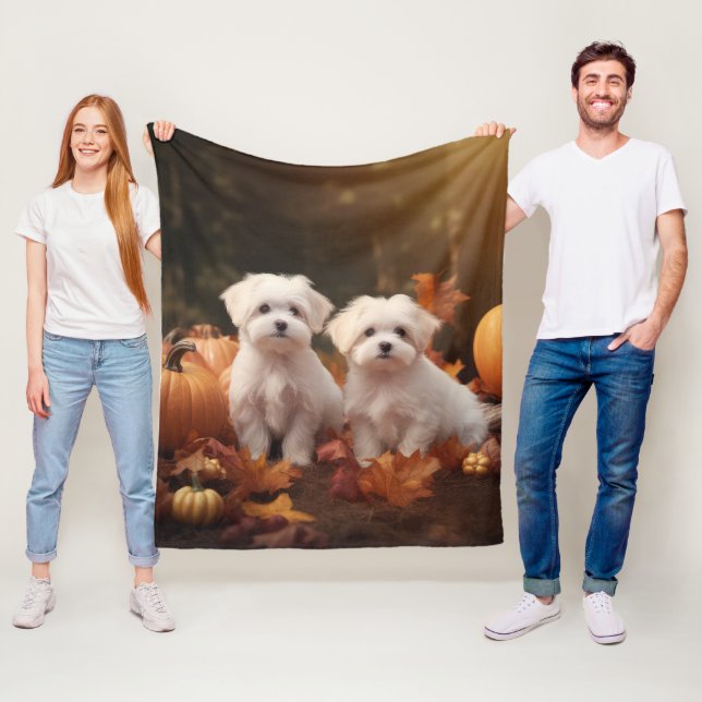 Couverture Polaire Chiots Maltais Automne Delight Pumpkin (En situation)