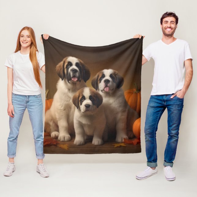Couverture Polaire Chiots Saint-Bernard Délice d'Automne Citrouille (En situation)