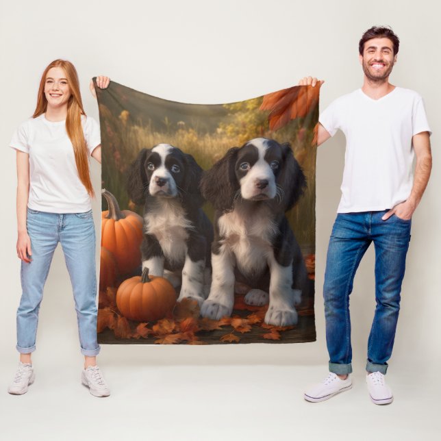 Couverture Polaire Chiots Springer Spaniel Délice d'Automne Citrouill (En situation)