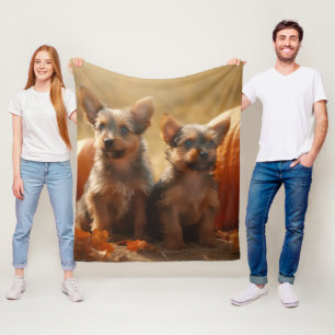 Couverture Polaire Chiots Terrier Australien Délice d'Automne Citroui