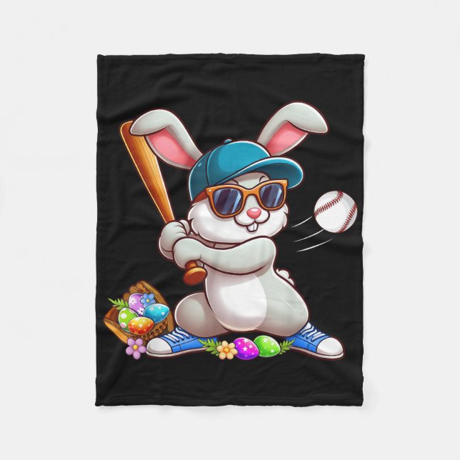 Couverture Polaire Chirures Pâques Bunny De Baseball Drôle Pour Les E (Devant)