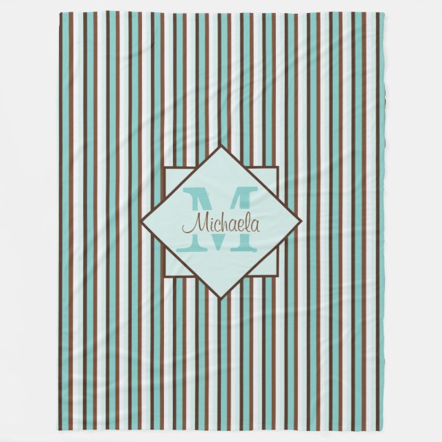 Couverture Polaire Chocolat Brown et pinte vert rayures Monogramme (Devant)