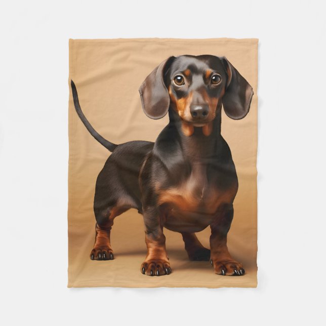 Couverture Polaire Chocolat et chien Tan Dachshund (Devant)