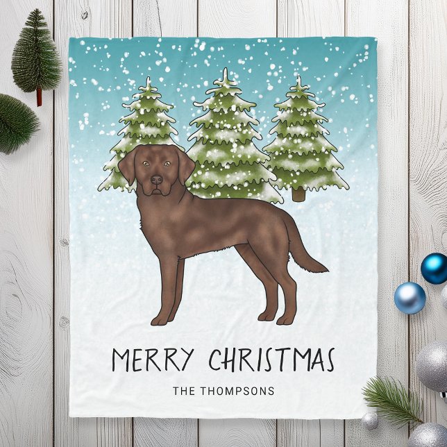 Couverture Polaire Chocolat Labrador Retriever Blue Snowy Noël (Créateur téléchargé)