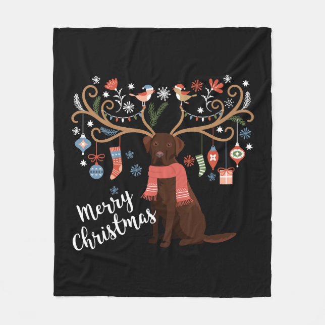 Couverture Polaire Chocolat Labrador Retriever Chien Noël (Devant)