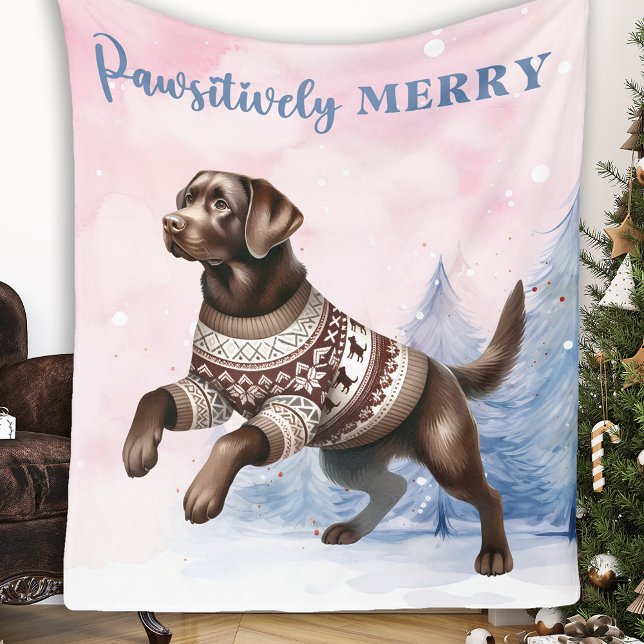 Couverture Polaire Chocolat Labrador Retriever Chien Rose Noël (Créateur téléchargé)