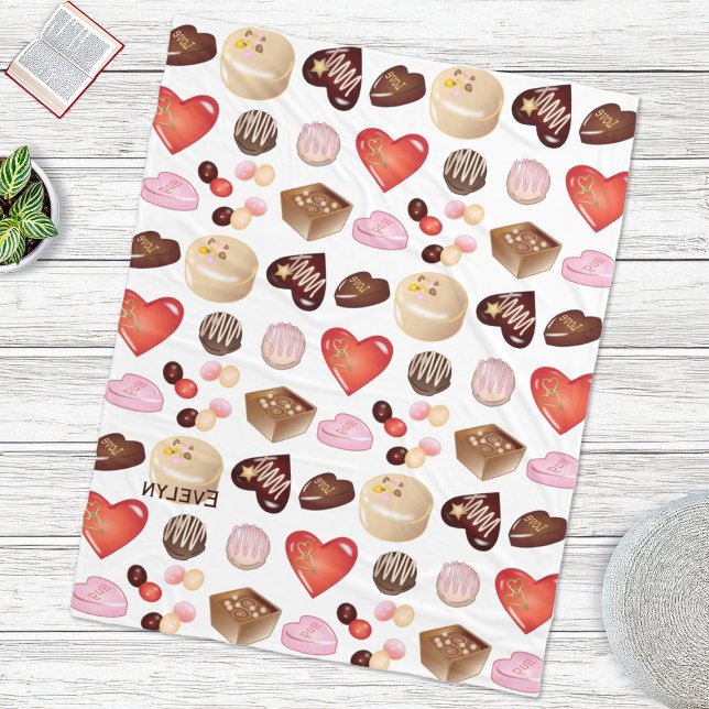 Couverture Polaire Chocolat personnalisé Motif de coeur de bonbons (Créateur téléchargé)
