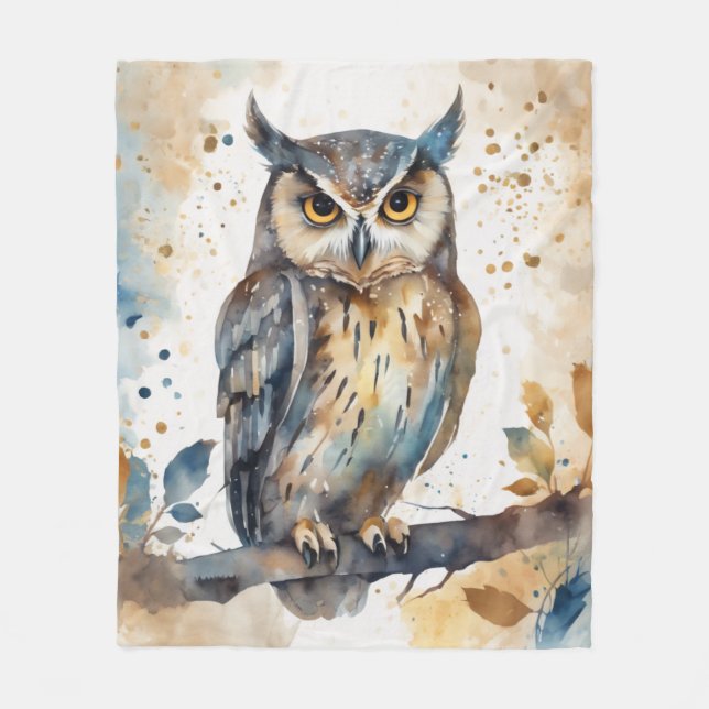 Couverture Polaire Chouette aquarelle (Devant)