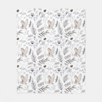 Couverture Polaire Chouette aquarelle Motif d'hiver de Noël