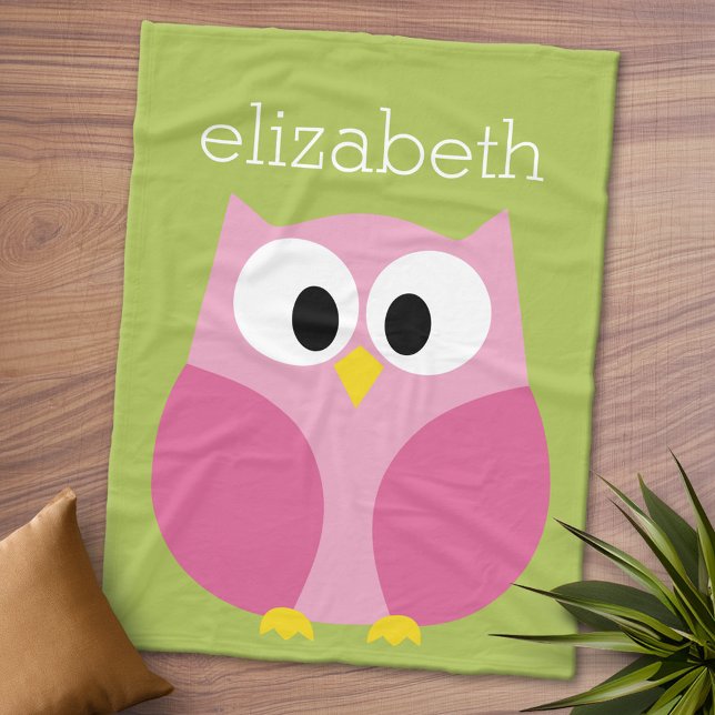 Couverture Polaire Chouette caricaturale mignonne - Pink and Lime Gre (Personalized Fleece Blanket - Add Photos and Text or Customize completely in advanced design area)