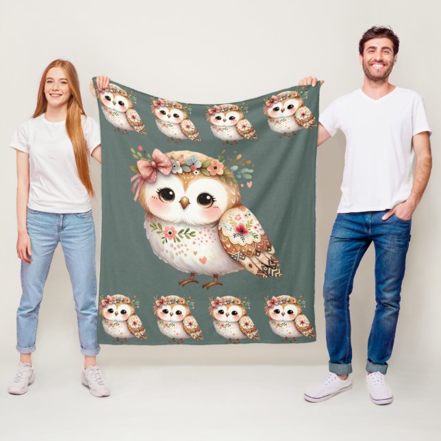 Couverture Polaire Chouette florale mignonne avec un nœud (En situation)
