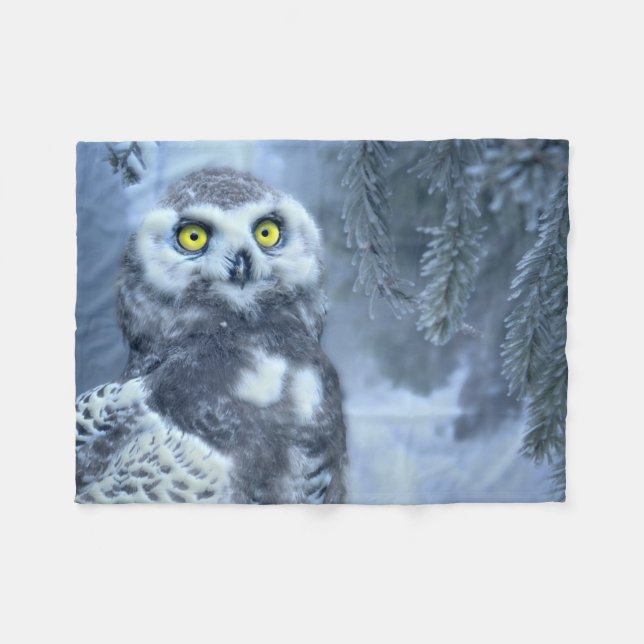 Couverture Polaire Chouette neigeuse en hiver (Devant (Horizontal))