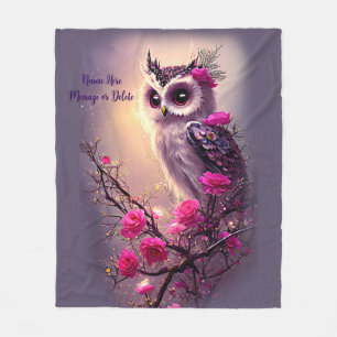 Couverture Polaire Chouette pourpre et fleurs roses