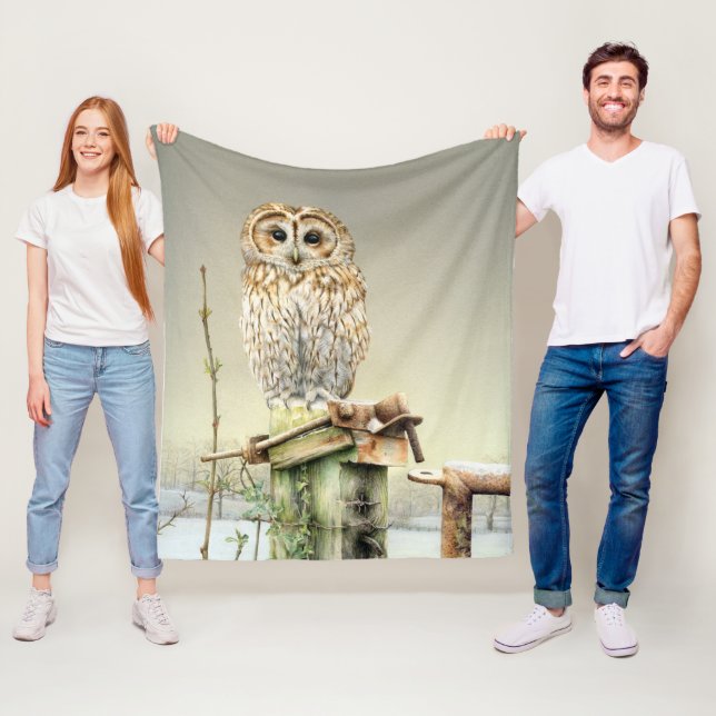 Couverture Polaire Chouette tawny dans l'aquarelle fine art de l'oise (En situation)