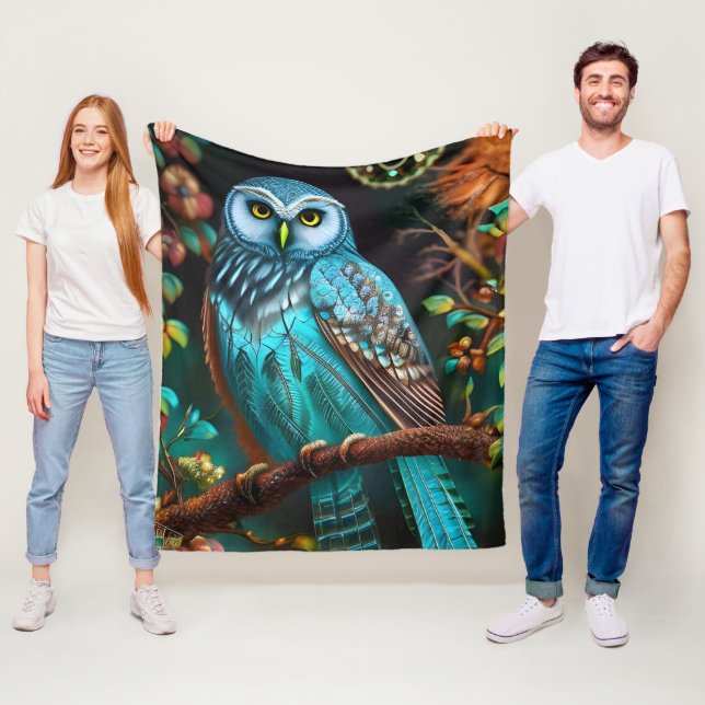 Couverture Polaire Chouette turquoise (En situation)