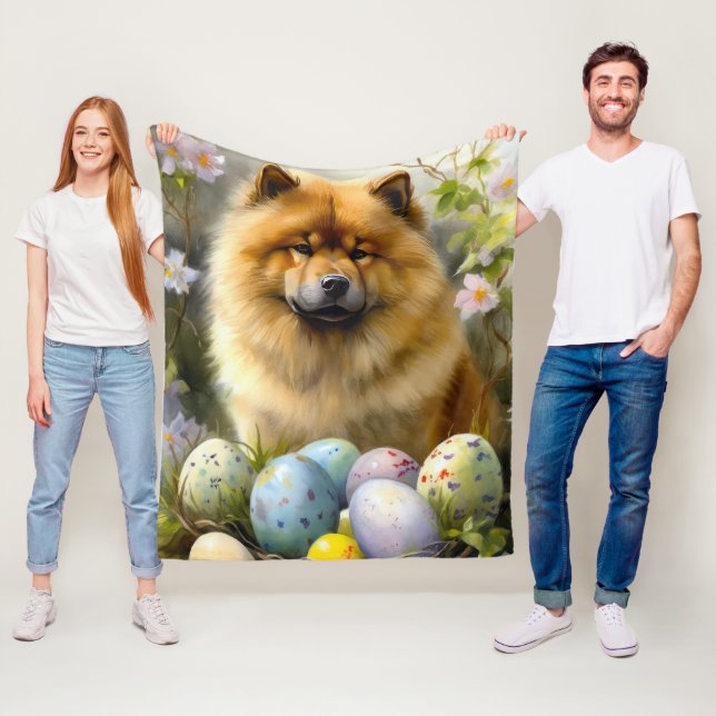 Couverture Polaire Chow Chow avec œufs de Pâques de vacances  (En situation)