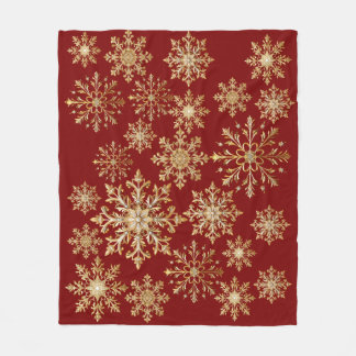 Couverture Polaire Christams Gold and Red Snowflake