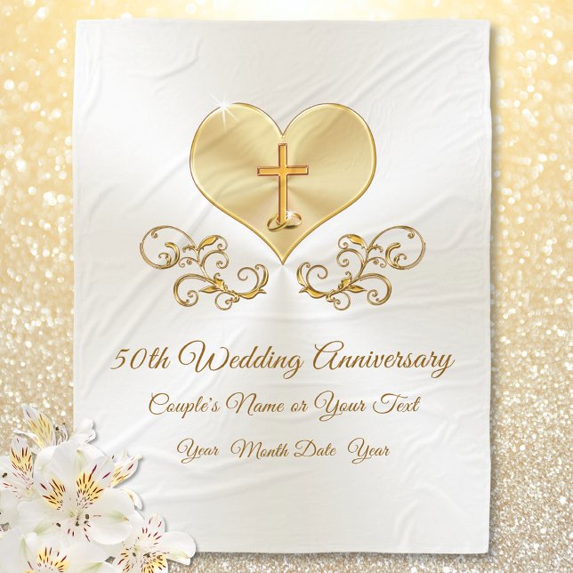 Couverture Polaire Christian 50e anniversaire Mariage idées cadeaux (50th anniversary blanket. Gifts for 50 years of marriage. 50th anniversary presents, Christian.)