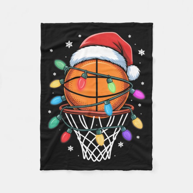 Couverture Polaire Christmas Basketball Santa Hat Xmas Light Basketba (Devant)