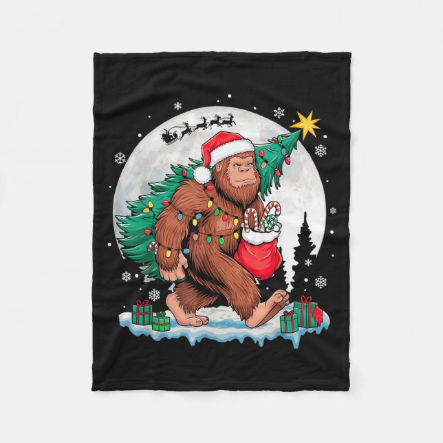 Couverture Polaire Christmas Bigfoot Santa Tree Sleigh Moon Funny Xma (Devant)