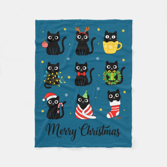 Couverture Polaire Christmas Black Cats Merry Christmas Cute Holiday  (Devant)