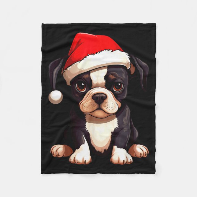 Couverture Polaire Christmas Boston Terrier Dog Santa Hat Funny Xmas  (Devant)