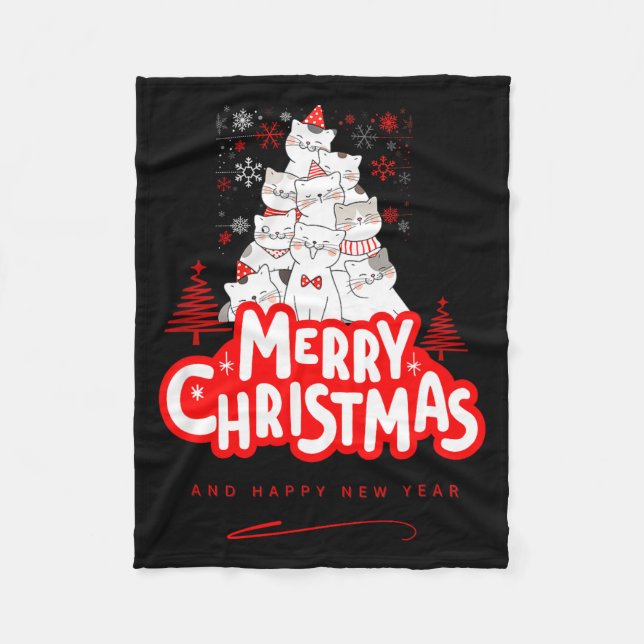 Couverture Polaire Christmas Cat Tee – Festive Kitty Holiday Art  (Devant)