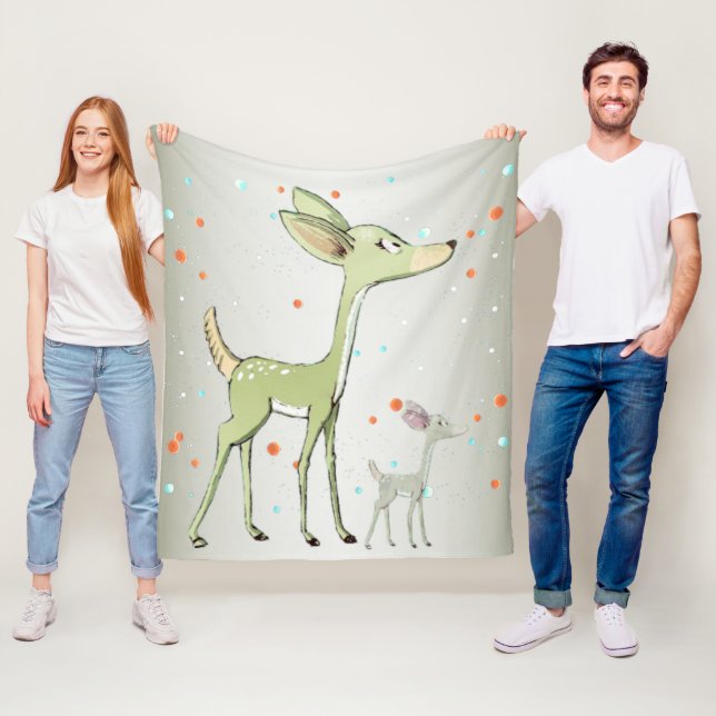 Couverture Polaire Christmas Celebration Green Deers Holidays Cute (En situation)