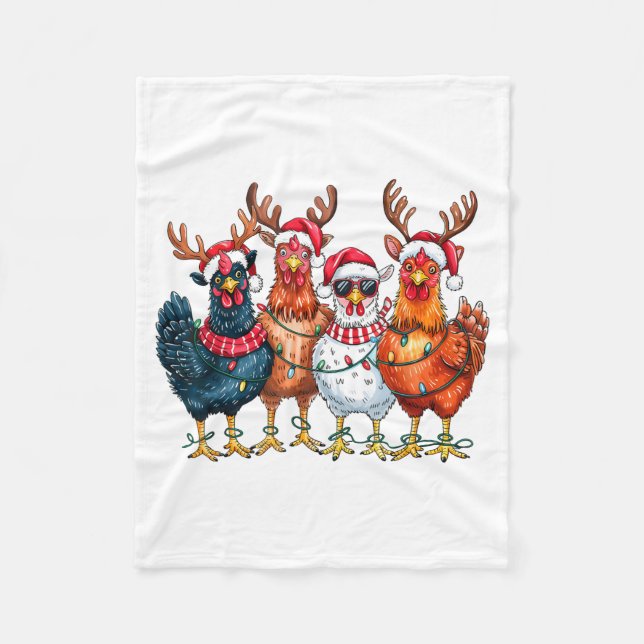 Couverture Polaire Christmas Chickens Reindeer Farm Animals Xmas Ligh (Devant)