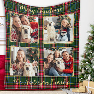 Couverture Polaire Christmas Custom Family 4 Picture Holiday Plat