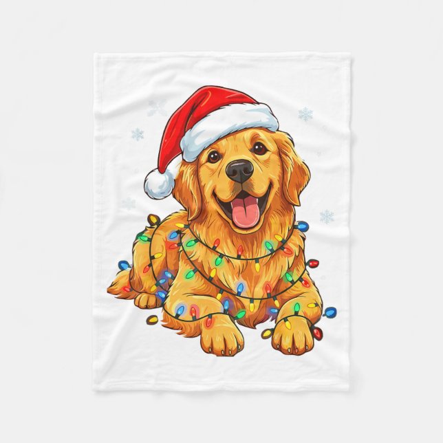 Couverture Polaire Christmas Dog Golden Retriever Lights Xmas  (Devant)