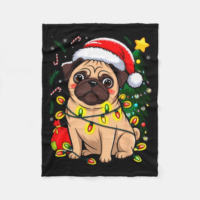 Couverture Polaire Christmas Dog Santa Clause Pug Puppy X-mas  (Devant)