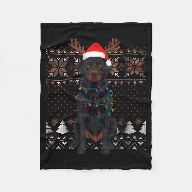 Couverture Polaire Christmas Dog With Hat And Lights - Funny Holiday  (Devant)
